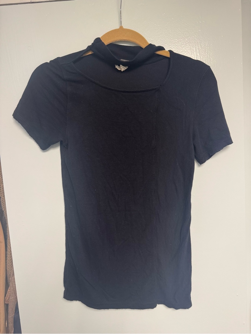 We The Free Black Short-Sleeve Twist Collar Tee